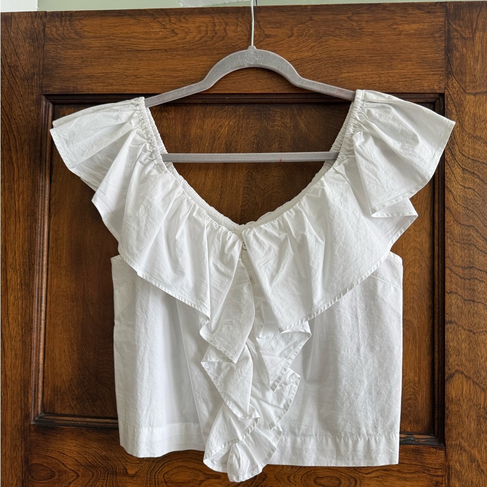 Anthropologie White Ruffle Blouse